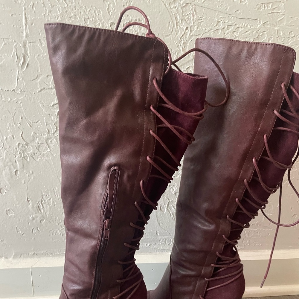 Shoe Dazzle Burgundy Over the Knee Boots